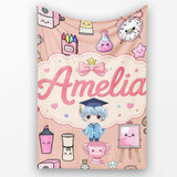 Cute Kawaii Graduate Boy Science Art Supplies Seamless Pattern Peach  Personalised Custom Name Super Soft Fleece Blanket Bed Sofa Throw