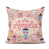 Custom Name Cute Kawaii Graduate Boy Art Supplies Seamless Peach Square Filled Cushion Throw Pillow Sofa Bed Home Decor Zip Washable UK Made
