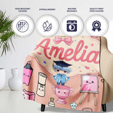 Cute Kawaii Graduate Boy Science Art Supplies Seamless Pattern Peach  Personalised Custom Name Super Soft Fleece Blanket Bed Sofa Throw