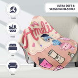 Cute Kawaii Graduate Boy Science Art Supplies Seamless Pattern Peach  Personalised Custom Name Super Soft Fleece Blanket Bed Sofa Throw