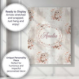 Personalised Name Cute Owl Floral Pastel Nursery Seamless Pattern Custom  Bespoke Canvas Wall Art Print Decor Picture Ready to Hang