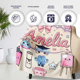 Cute Kawaii Graduate Boy Science Art Supplies Seamless Pattern Cream  Personalised Custom Name Super Soft Fleece Blanket Bed Sofa Throw