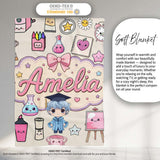Cute Kawaii Graduate Boy Science Art Supplies Seamless Pattern Cream  Personalised Custom Name Super Soft Fleece Blanket Bed Sofa Throw