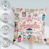 Custom Name Cute Kawaii Graduate Boy Art Supplies Seamless Cream Square Filled Cushion Throw Pillow Sofa Bed Home Decor Zip Washable UK Made