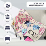 Cute Kawaii Graduate Boy Science Art Supplies Seamless Pattern Cream  Personalised Custom Name Super Soft Fleece Blanket Bed Sofa Throw