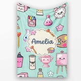 Cute Kawaii Graduate Boy Science Art Supplies Seamless Pattern Mint  Personalised Custom Name Super Soft Fleece Blanket Bed Sofa Throw