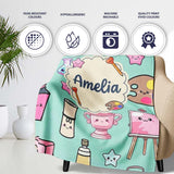 Cute Kawaii Graduate Boy Science Art Supplies Seamless Pattern Mint  Personalised Custom Name Super Soft Fleece Blanket Bed Sofa Throw