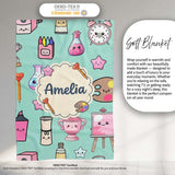 Cute Kawaii Graduate Boy Science Art Supplies Seamless Pattern Mint  Personalised Custom Name Super Soft Fleece Blanket Bed Sofa Throw