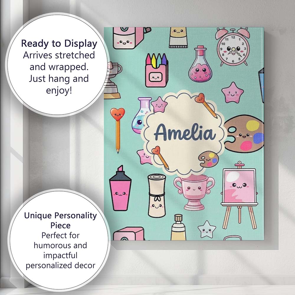 Personalised Name Cute Kawaii Graduate Boy Custom  Unique Gift Idea Elegant Feature Canvas Wall Art Print Decor Picture Ready to Hang