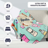 Cute Kawaii Graduate Boy Science Art Supplies Seamless Pattern Mint  Personalised Custom Name Super Soft Fleece Blanket Bed Sofa Throw