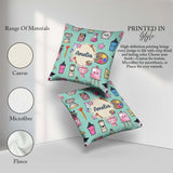 Custom Name Cute Graduate Boy Science Art Supplies Seamless Mint Square Filled Cushion Throw Pillow Sofa Bed Home Decor Zip Washable UK Made