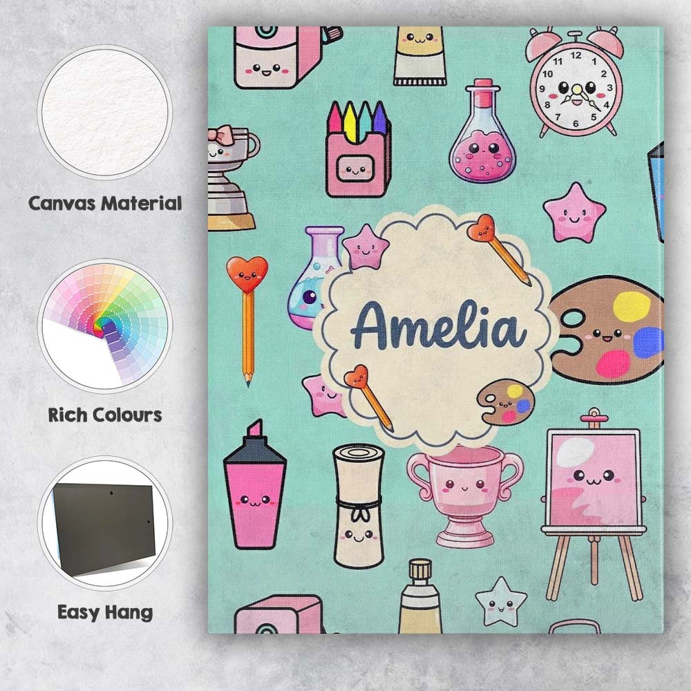 Personalised Name Cute Kawaii Graduate Boy Custom  Unique Gift Idea Elegant Feature Canvas Wall Art Print Decor Picture Ready to Hang