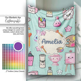 Cute Kawaii Graduate Boy Science Art Supplies Seamless Pattern Mint  Personalised Custom Name Super Soft Fleece Blanket Bed Sofa Throw