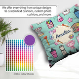 Custom Name Cute Graduate Boy Science Art Supplies Seamless Mint Square Filled Cushion Throw Pillow Sofa Bed Home Decor Zip Washable UK Made