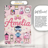 Cute Kawaii Graduate Boy Science Art Supplies Seamless Pattern Pink  Personalised Custom Name Super Soft Fleece Blanket Bed Sofa Throw