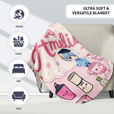 Cute Kawaii Graduate Boy Science Art Supplies Seamless Pattern Pink  Personalised Custom Name Super Soft Fleece Blanket Bed Sofa Throw