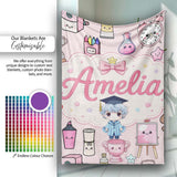 Cute Kawaii Graduate Boy Science Art Supplies Seamless Pattern Pink  Personalised Custom Name Super Soft Fleece Blanket Bed Sofa Throw