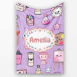 Cute Kawaii Graduation School Science Art Supplies Pattern Purple  Personalised Custom Name Super Soft Fleece Blanket Bed Sofa Throw