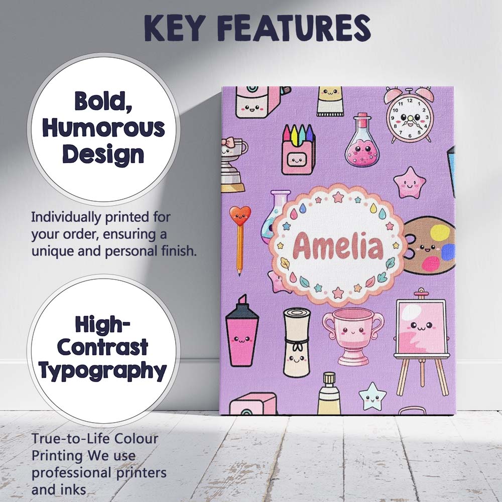 Personalised Name Cute Kawaii Graduation Custom  Unique Gift Idea Elegant Feature Canvas Wall Art Print Decor Picture Ready to Hang