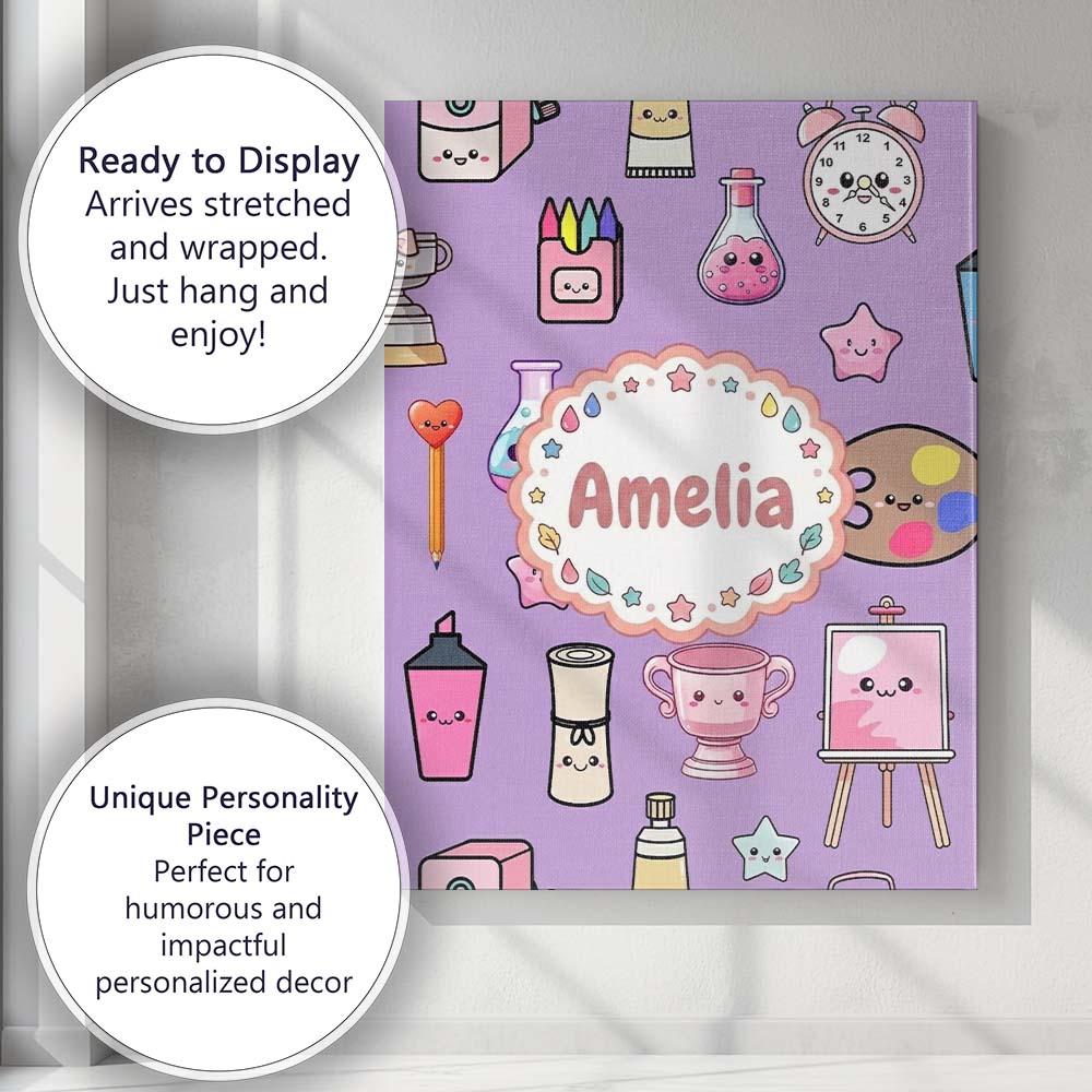 Personalised Name Cute Kawaii Graduation Custom  Unique Gift Idea Elegant Feature Canvas Wall Art Print Decor Picture Ready to Hang
