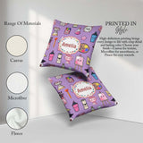 Custom Name Kawaii Graduation School Science Art Supplies Purple Square Filled Cushion Throw Pillow Sofa Bed Home Decor Zip Washable UK Made