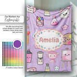 Cute Kawaii Graduation School Science Art Supplies Pattern Purple  Personalised Custom Name Super Soft Fleece Blanket Bed Sofa Throw