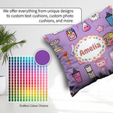 Custom Name Kawaii Graduation School Science Art Supplies Purple Square Filled Cushion Throw Pillow Sofa Bed Home Decor Zip Washable UK Made