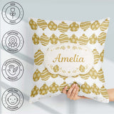 Custom Name Gold Baubles Glitter Festive Seamless Pattern Lovely Square Filled Cushion Throw Pillow Sofa Bed Home Decor Zip Washable UK Made