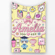 Cute Kawaii Graduation School Science Art Supplies Pattern Yellow  Personalised Custom Name Super Soft Fleece Blanket Bed Sofa Throw