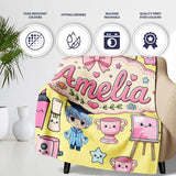 Cute Kawaii Graduation School Science Art Supplies Pattern Yellow  Personalised Custom Name Super Soft Fleece Blanket Bed Sofa Throw
