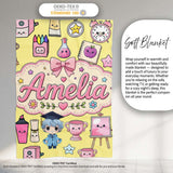 Cute Kawaii Graduation School Science Art Supplies Pattern Yellow  Personalised Custom Name Super Soft Fleece Blanket Bed Sofa Throw