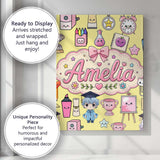 Personalised Name Cute Kawaii Graduation Custom  Unique Gift Idea Elegant Feature Canvas Wall Art Print Decor Picture Ready to Hang