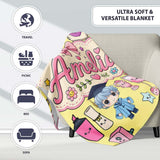 Cute Kawaii Graduation School Science Art Supplies Pattern Yellow  Personalised Custom Name Super Soft Fleece Blanket Bed Sofa Throw