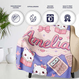 Cute Kawaii Maths Cat Calculator Ruler Seamless Pattern Purple  Personalised Custom Name Super Soft Fleece Blanket Bed Sofa Throw