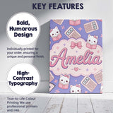 Personalised Name Cute Kawaii Maths Cat Custom  Modern Room Accent Elegant Feature Canvas Wall Art Print Decor Picture Ready to Hang