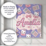 Personalised Name Cute Kawaii Maths Cat Custom  Modern Room Accent Elegant Feature Canvas Wall Art Print Decor Picture Ready to Hang