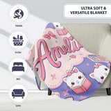 Cute Kawaii Maths Cat Calculator Ruler Seamless Pattern Purple  Personalised Custom Name Super Soft Fleece Blanket Bed Sofa Throw