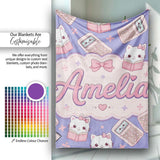 Cute Kawaii Maths Cat Calculator Ruler Seamless Pattern Purple  Personalised Custom Name Super Soft Fleece Blanket Bed Sofa Throw