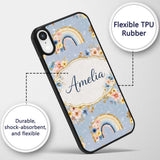 Floral Rainbow Gold Glitter Boho Seamless Pattern Custom Name Protective Phone Case Mobile Cover Durable Everyday Smartphone Shock Resistant