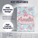 Personalised Name Cute Kawaii Maths Cat Custom  Modern Room Accent Elegant Feature Canvas Wall Art Print Decor Picture Ready to Hang