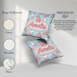 Custom Name Cute Kawaii Maths Cat Calculator Ruler Seamless Blue Square Filled Cushion Throw Pillow Sofa Bed Home Decor Zip Washable UK Made