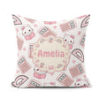Custom Name Cute Kawaii Maths Cat Calculator Ruler Pattern White Square Filled Cushion Throw Pillow Sofa Bed Home Decor Zip Washable UK Made