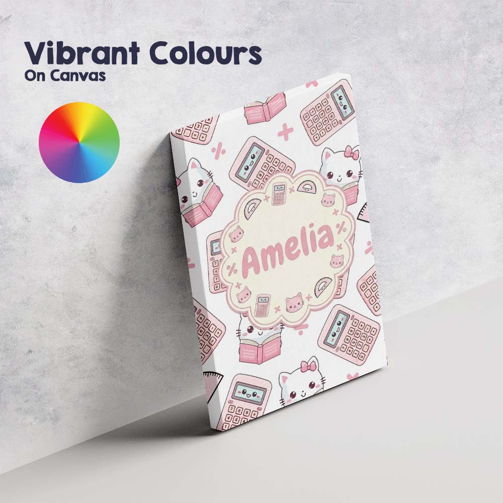 Personalised Name Cute Kawaii Maths Cat Custom  Modern Room Accent Elegant Feature Canvas Wall Art Print Decor Picture Ready to Hang