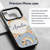 Floral Rainbow Gold Glitter Boho Seamless Pattern Custom Name Protective Phone Case Mobile Cover Durable Everyday Smartphone Shock Resistant