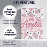 Personalised Name Cute Kawaii Maths Cat Custom  Modern Room Accent Elegant Feature Canvas Wall Art Print Decor Picture Ready to Hang