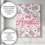 Personalised Name Cute Kawaii Maths Cat Custom  Modern Room Accent Elegant Feature Canvas Wall Art Print Decor Picture Ready to Hang