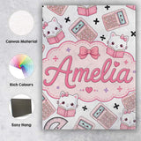 Personalised Name Cute Kawaii Maths Cat Custom  Modern Room Accent Elegant Feature Canvas Wall Art Print Decor Picture Ready to Hang