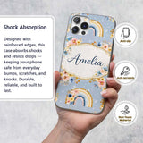 Floral Rainbow Gold Glitter Boho Seamless Pattern Custom Name Protective Phone Case Mobile Cover Durable Everyday Smartphone Shock Resistant