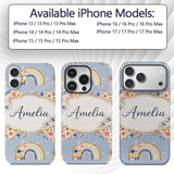 Floral Rainbow Gold Glitter Boho Seamless Pattern Custom Name Protective Phone Case Mobile Cover Durable Everyday Smartphone Shock Resistant