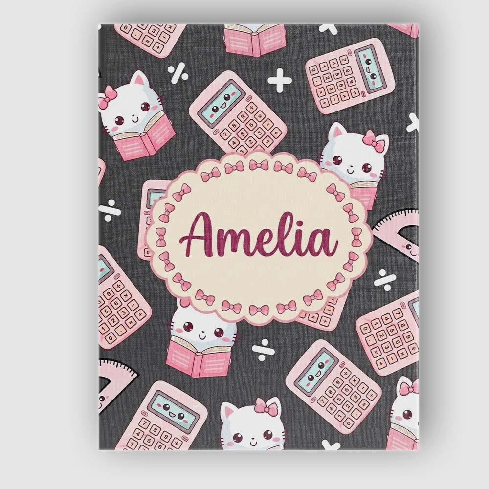 Personalised Name Cute Kawaii Maths Cat Custom  Modern Room Accent Elegant Feature Canvas Wall Art Print Decor Picture Ready to Hang